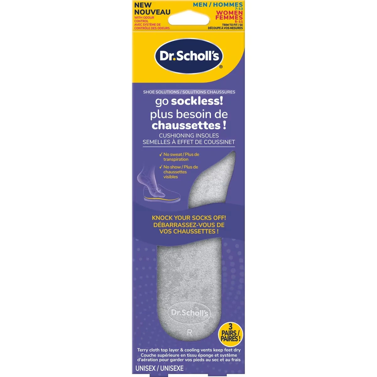 Dr. Scholl's Go Sockless! Cushioning Insoles, Unisex front package