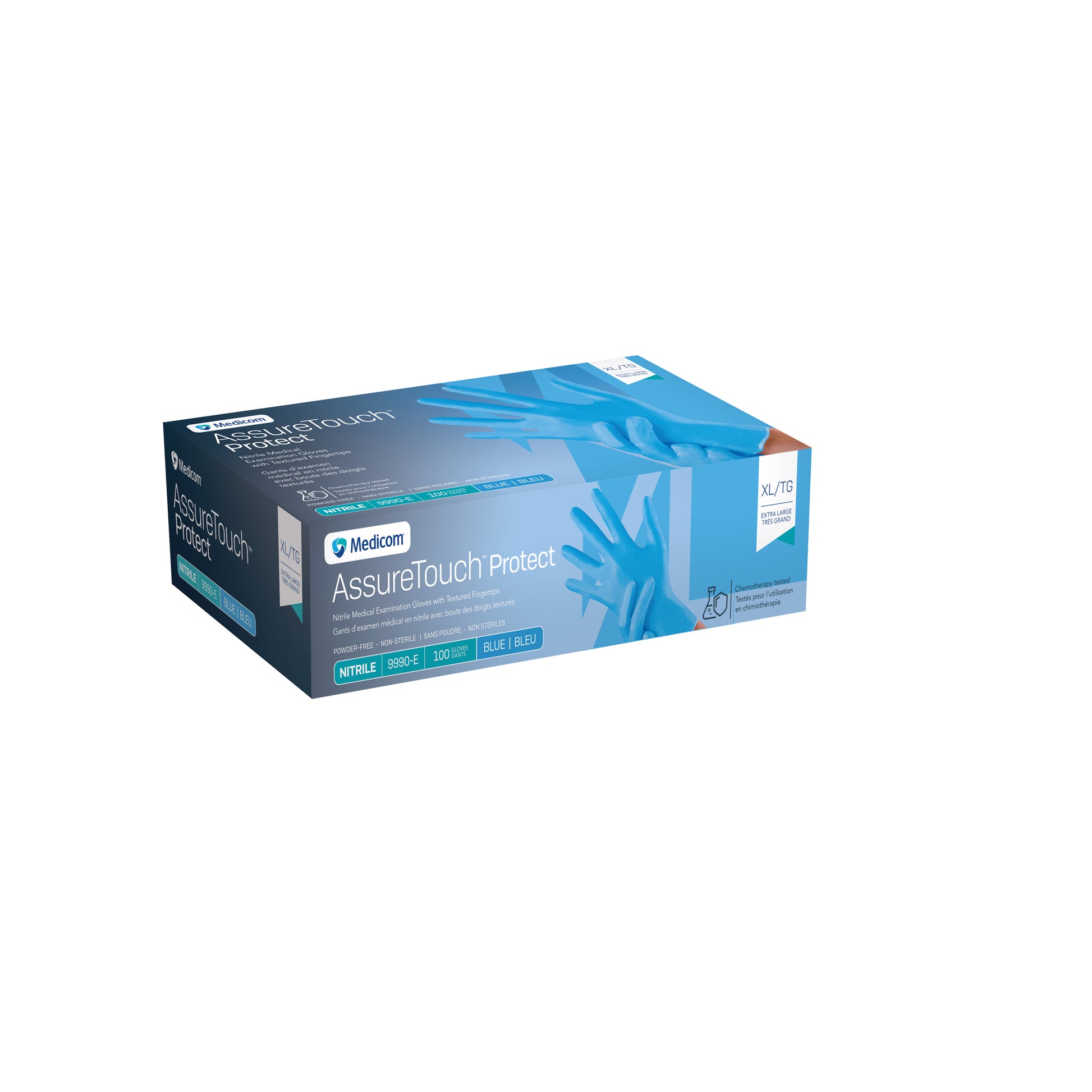 AssureTouch Protect Nitrile Exam Gloves, Powder-Free, Non-Sterile, Blue, XL (Box of 100)