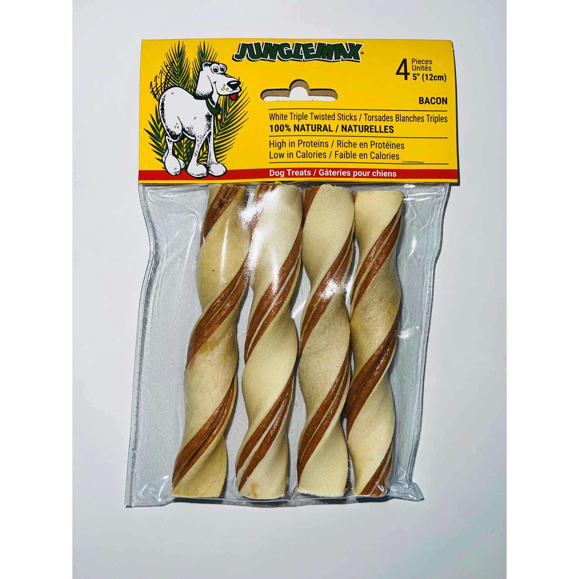 Treat White Triple Twisted Stick for Dogs (Bacon) 4 x 12 cm