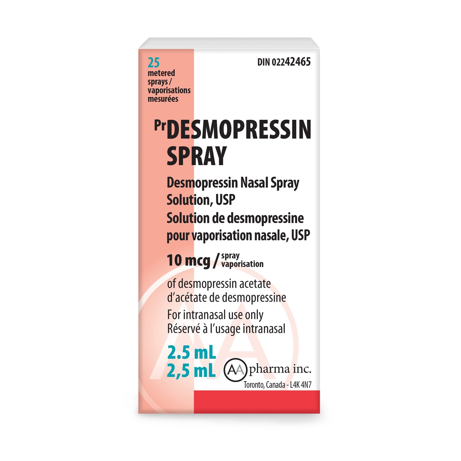 Desmopressin Nasal Spray 2.5 mL Bottle 10 Mcg