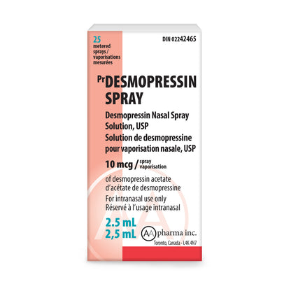 Desmopressin Nasal Spray 2.5 mL Bottle 10 Mcg