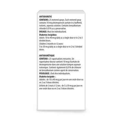 Desmopressin Nasal Spray 2.5 mL Bottle 10 Mcg