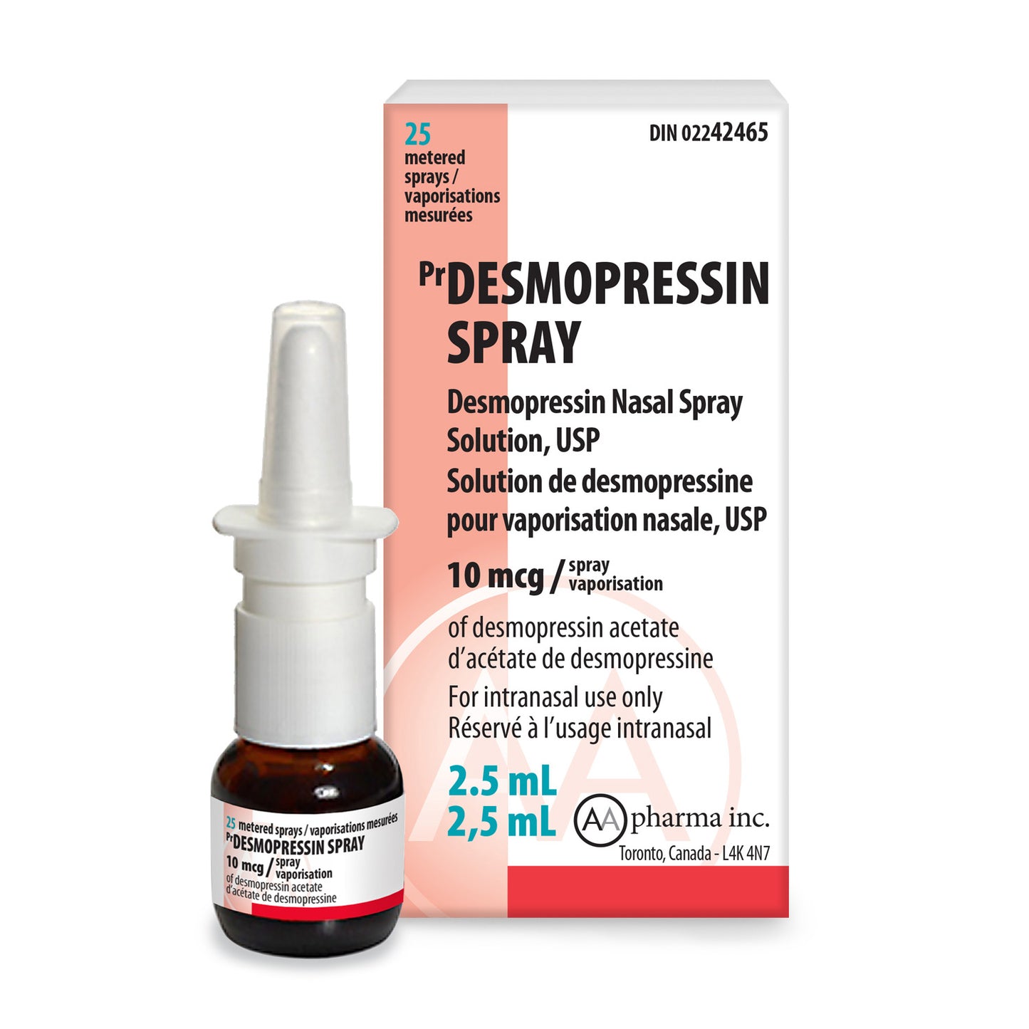 Desmopressin Nasal Spray 2.5 mL Bottle 10 Mcg