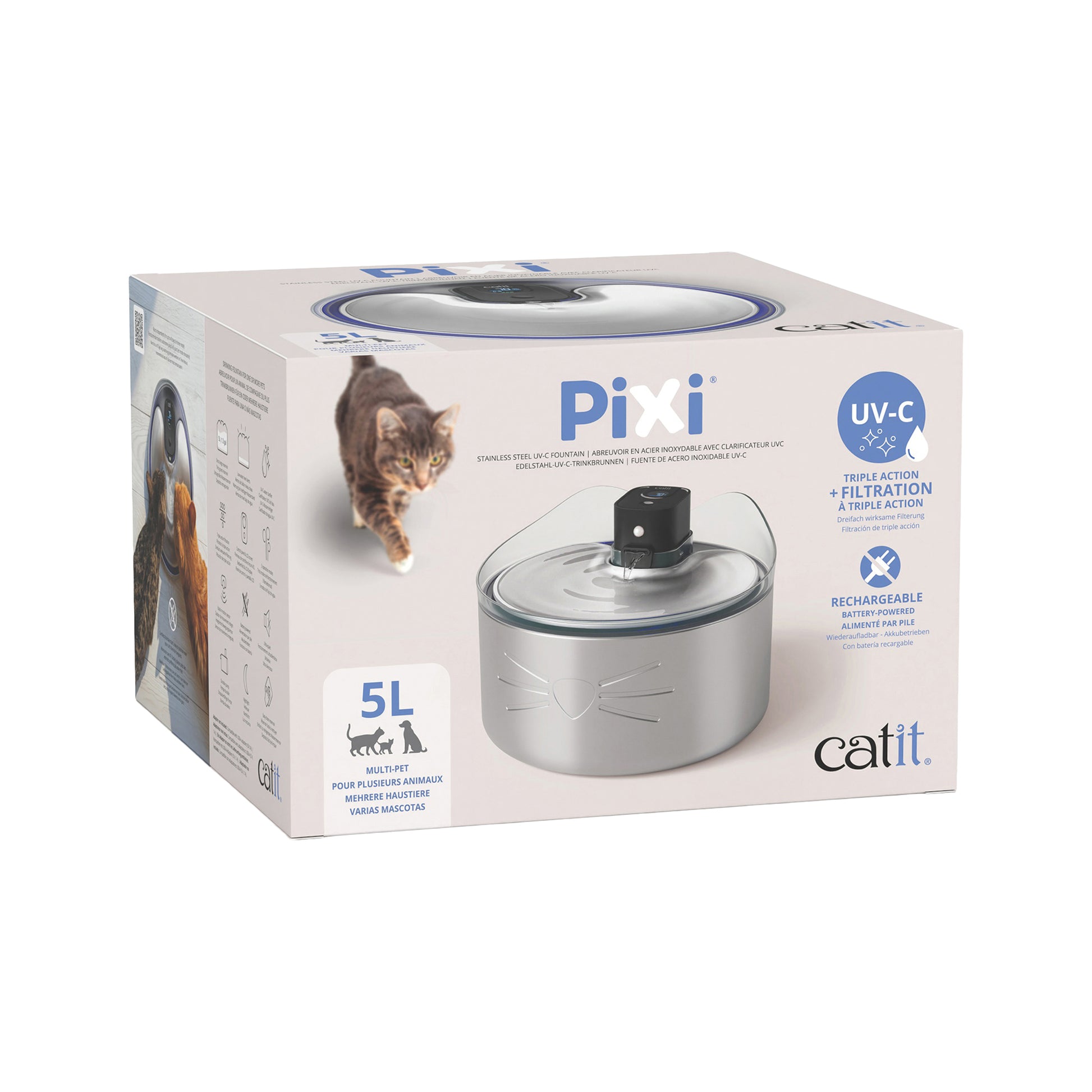 Drinking Fountain Cordless PIXI in Stainless Steel for Cats 1 Unit