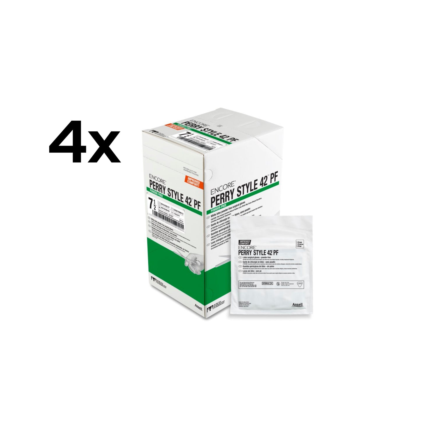 Glove Surgical Latex ENCORE Perry Style 42 Powder Free Box of 50 Pairs, Natural, 8.5