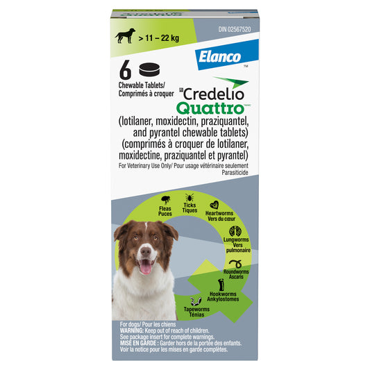 Credelio Quattro Chewable Tablet for Dogs, 11.1 - 22 kg (Green), 6 Chews