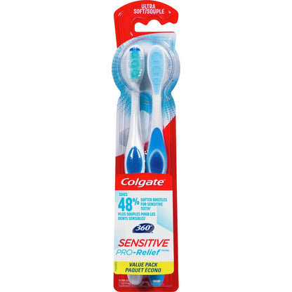 Colgate 360° Sensitive Pro Relief Toothbrush, Ultra Soft - 2 Count front package
