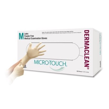 Glove Exam Latex Micro - Touch DermaClean Non Sterile Powder Free Box of 100 Gloves, Natural, Medium