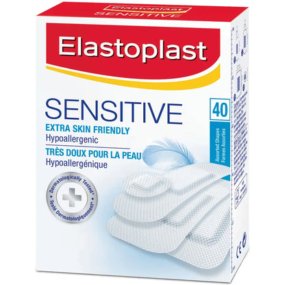 Elastoplast Sensitive Adhesive Bandages, 40 Assorted Shapes 40 Pieces front package