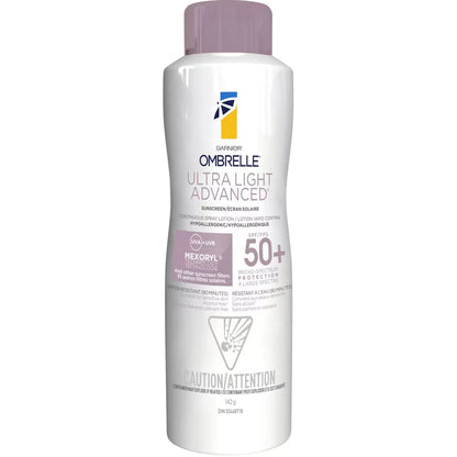 Garnier Ultra Light Advanced SPF 50+ Sunscreen Spray front package