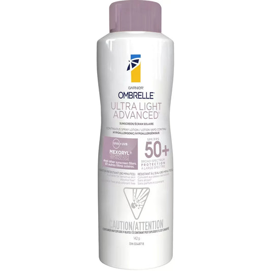 Garnier Ultra Light Advanced SPF 50+ Sunscreen Spray front package