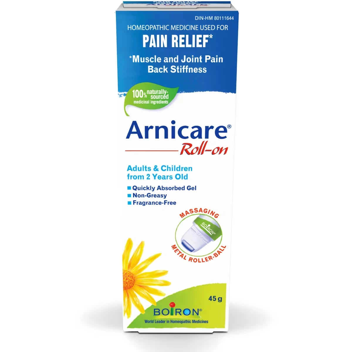 Boiron Arnicare Roll-on used for pain relief, muscle and joint pain, back stiffness product detail