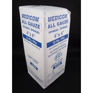 Gauze Sponge Woven Non Sterile 12 Ply for Farm Animals Pack of 200 Units 4 in x 4 in