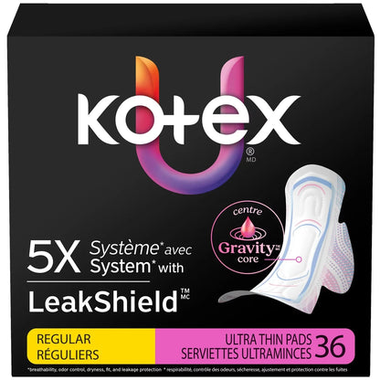 Kotex Ultra Thin Pads with Wings, Regular Absorbency 22 count front package