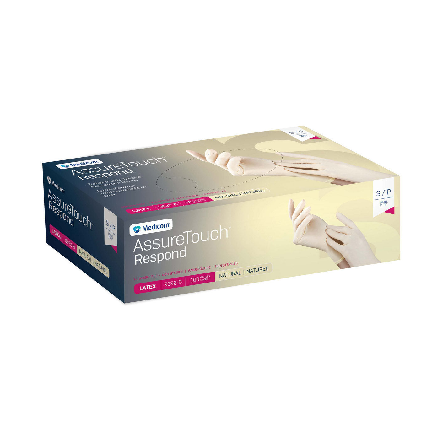 AssureTouch Respond Latex Exam Gloves, Powder-Free, Non-Sterile (Box of 100)