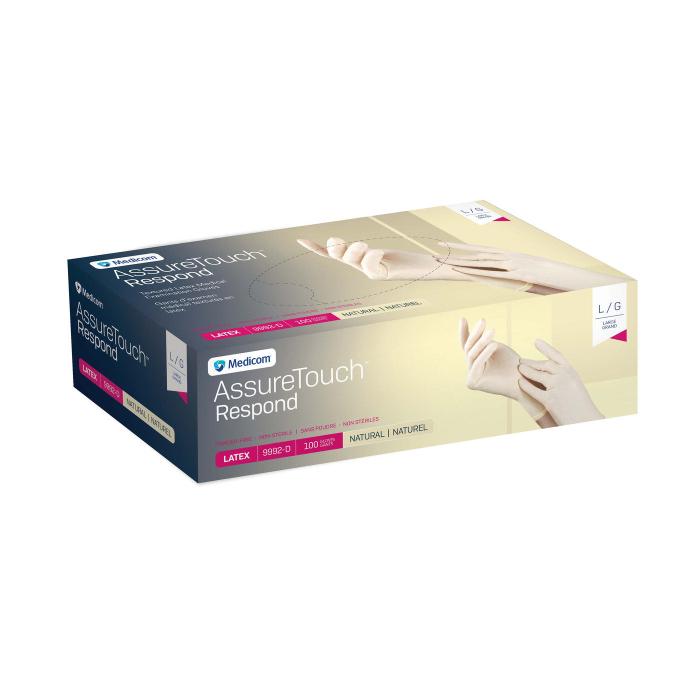 Glove Exam Latex AssureTouch Respond Non Sterile Powder Free Box of 100 Gloves, Cream, Large - additional product view 2