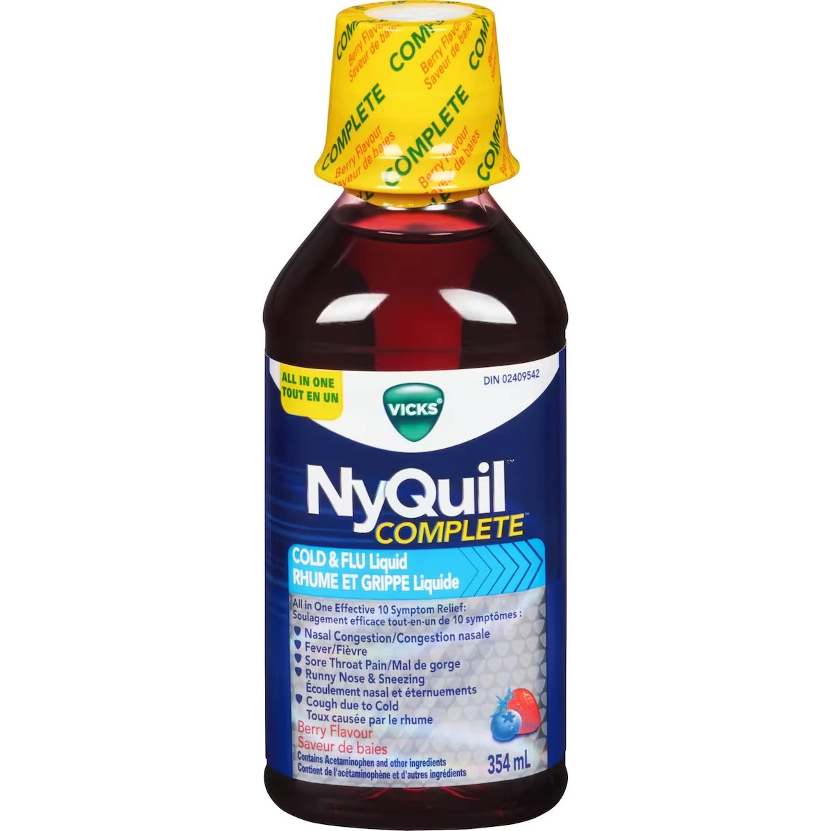 NyQuil COMPLETE Cold, Flu, and Congestion Medicine, 354 mL, Berry Flavor product image