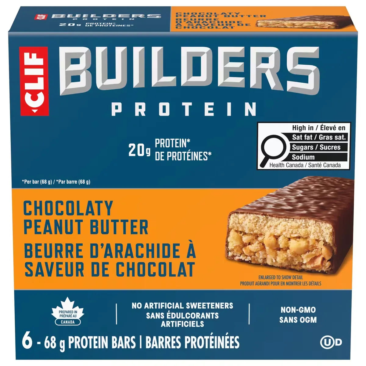 Clif BuildersTM - Protein Bars - Chocolate Peanut Butter Flavour - (68 Gram Non-Gmo Bars, 6 Count) front package