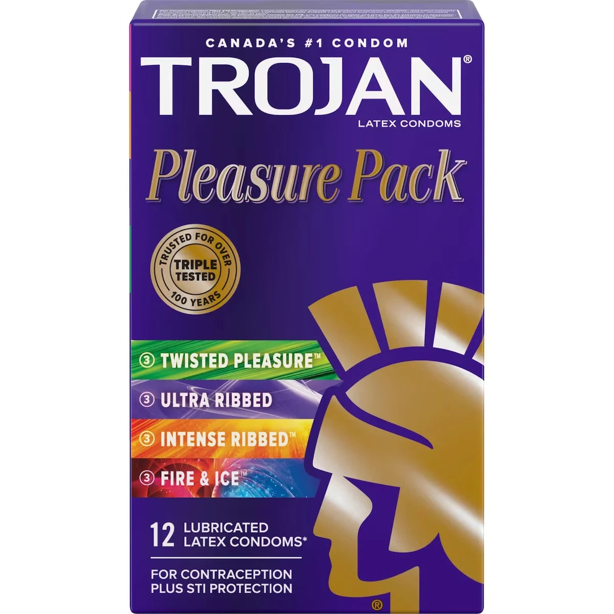 Trojan Pleasure Pack Assorted Lubricated Condoms, Extra Stimulting front package
