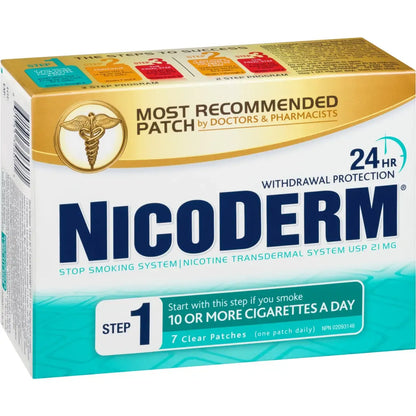 Nicoderm Stop Smoking System, STEP 1, 7 clear patches (one patch daily) 21 mg/day product detail