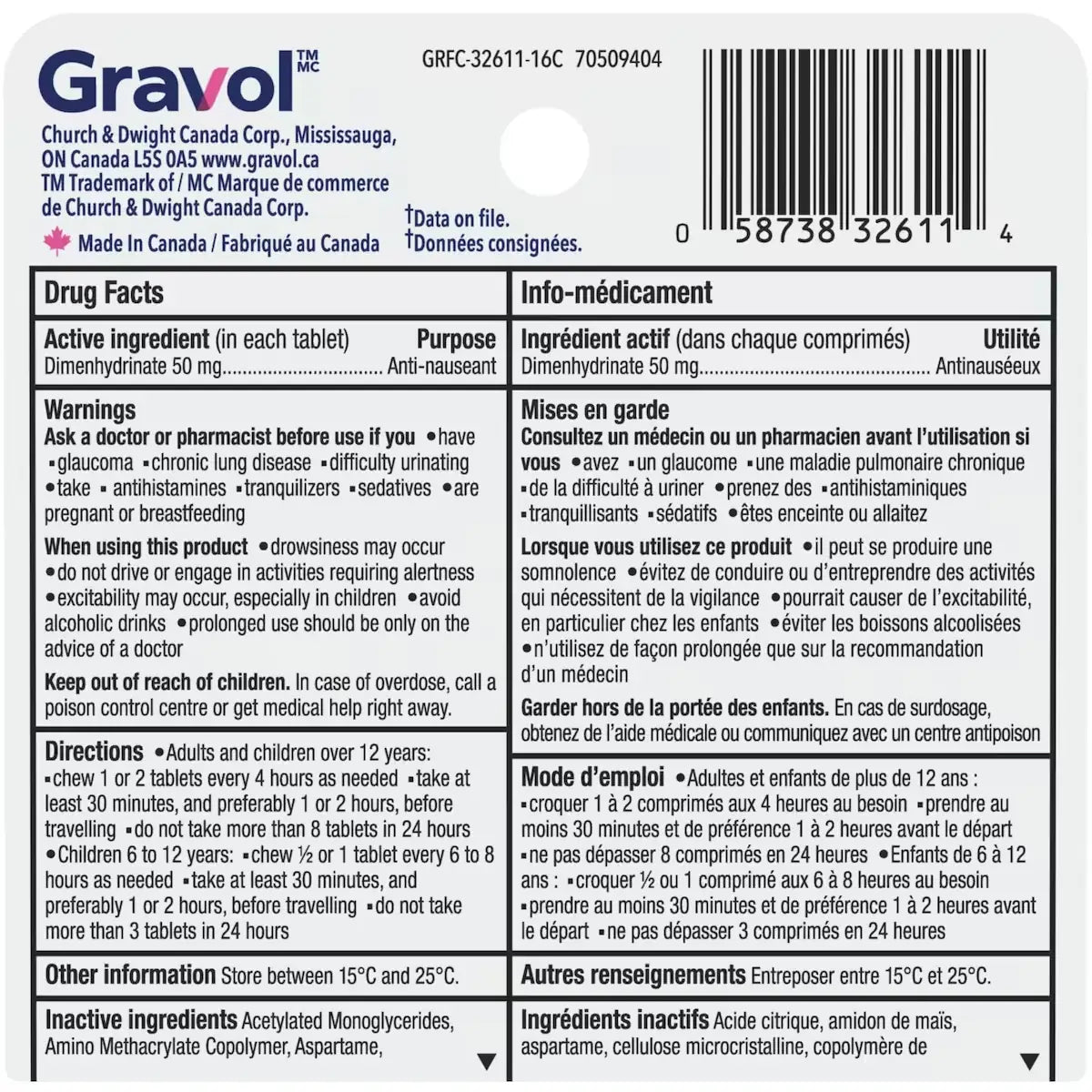Gravol Quick Dissolve Chewable 50 mg product detail