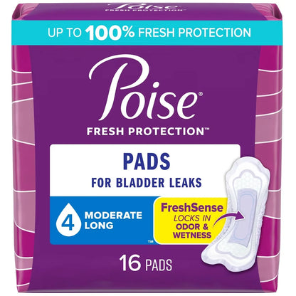 Poise Incontinence Pads, Moderate Absorbency, Long front package