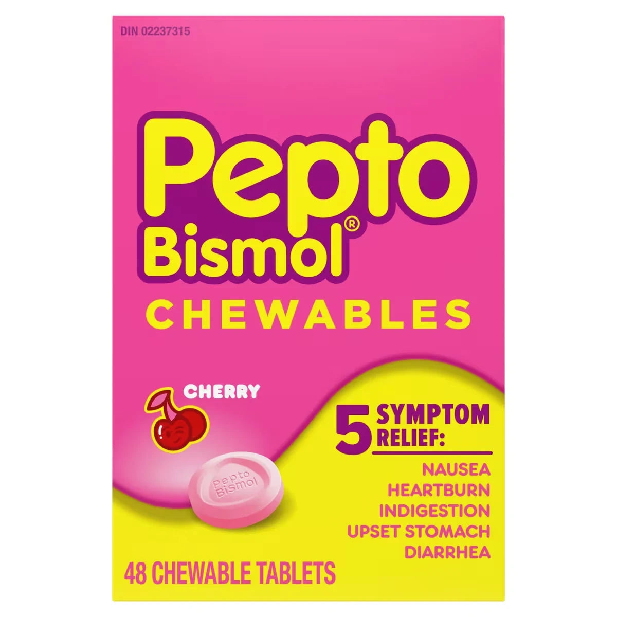 Pepto Bismol Chewables for Nausea, Heartburn, Indigestion, Upset Stomach, & Diarrhea Relief 48 Count product package