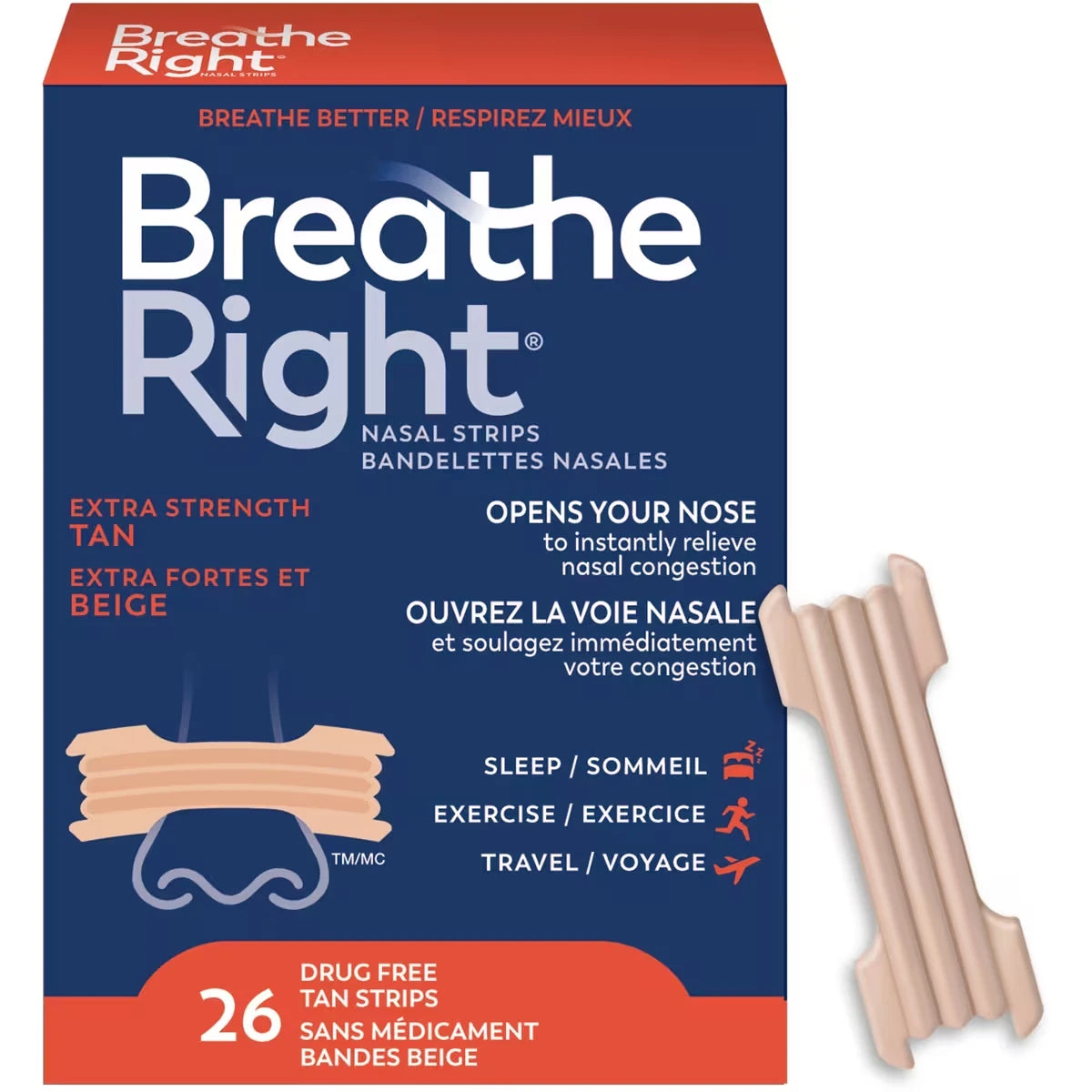 Breathe Right Nasal Strips Extra Strength Tan 26 Count product image