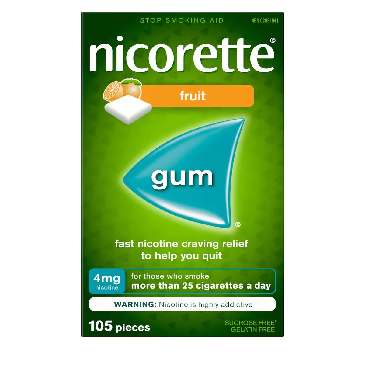 Nicorette Nicotine Gum, 4 mg, Fresh Fruit Flavour front package
