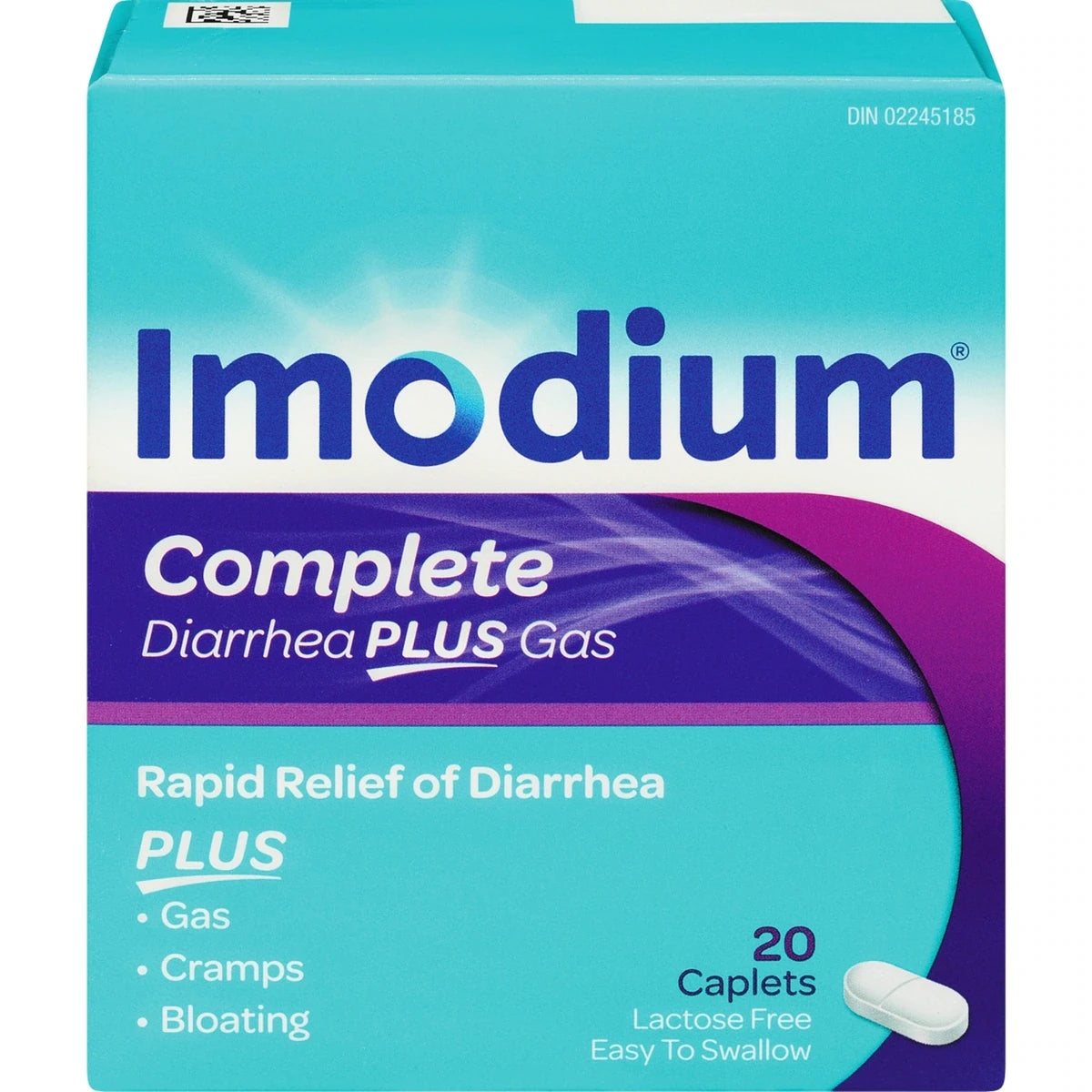 Imodium Diarrhea Plus Gas Relief 20 ea front package