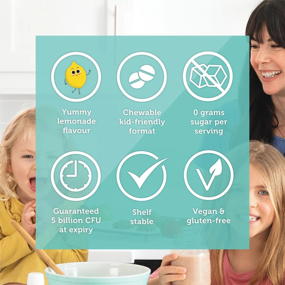 Genuine Health Advanced Gut Health Chewable Probiotic for Kids, Lemonade Flavor, 5 Billion CFU product detail