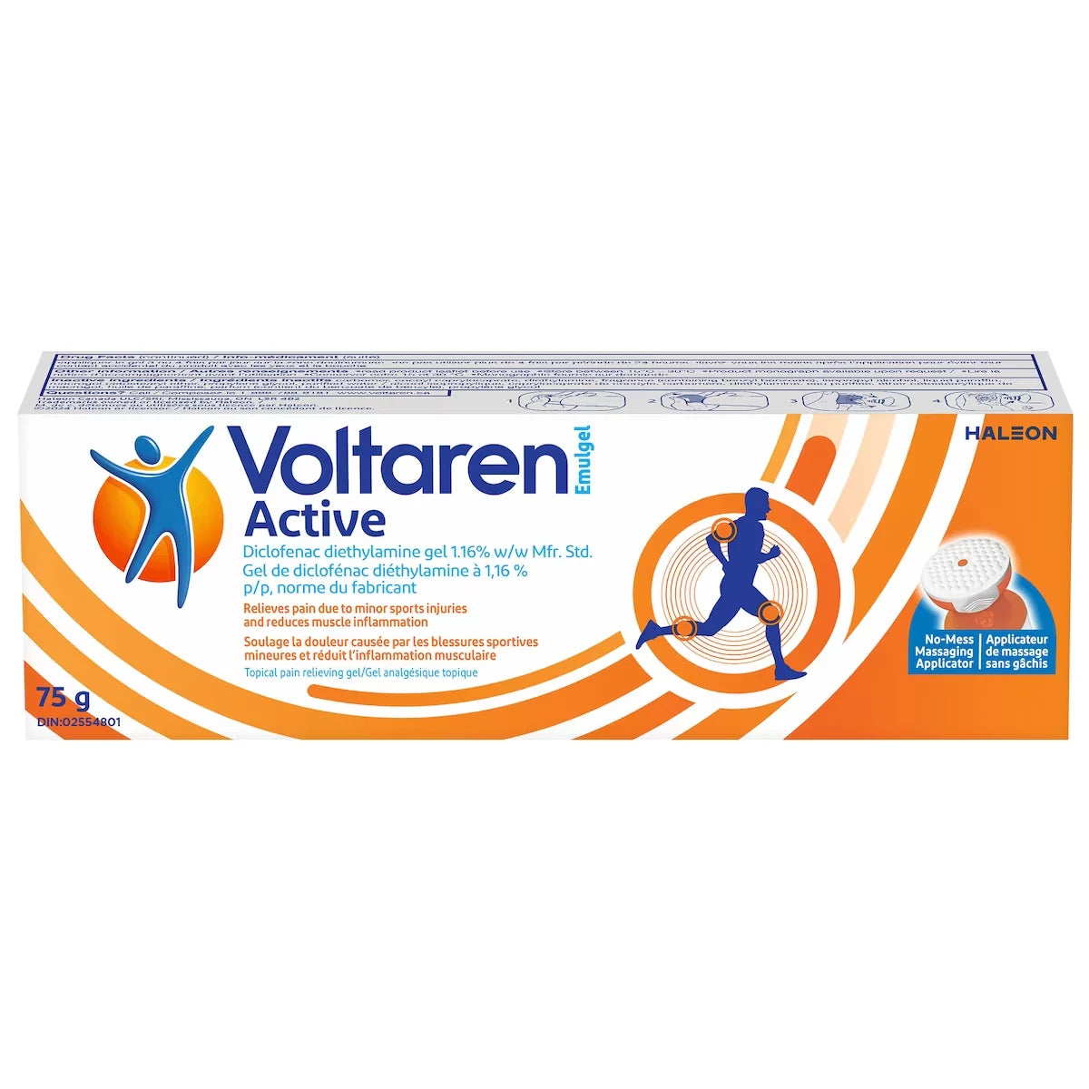 Voltaren Emulgel Active Topical Pain Relief Gel For Sports Injuries, No Mess Applicator product package