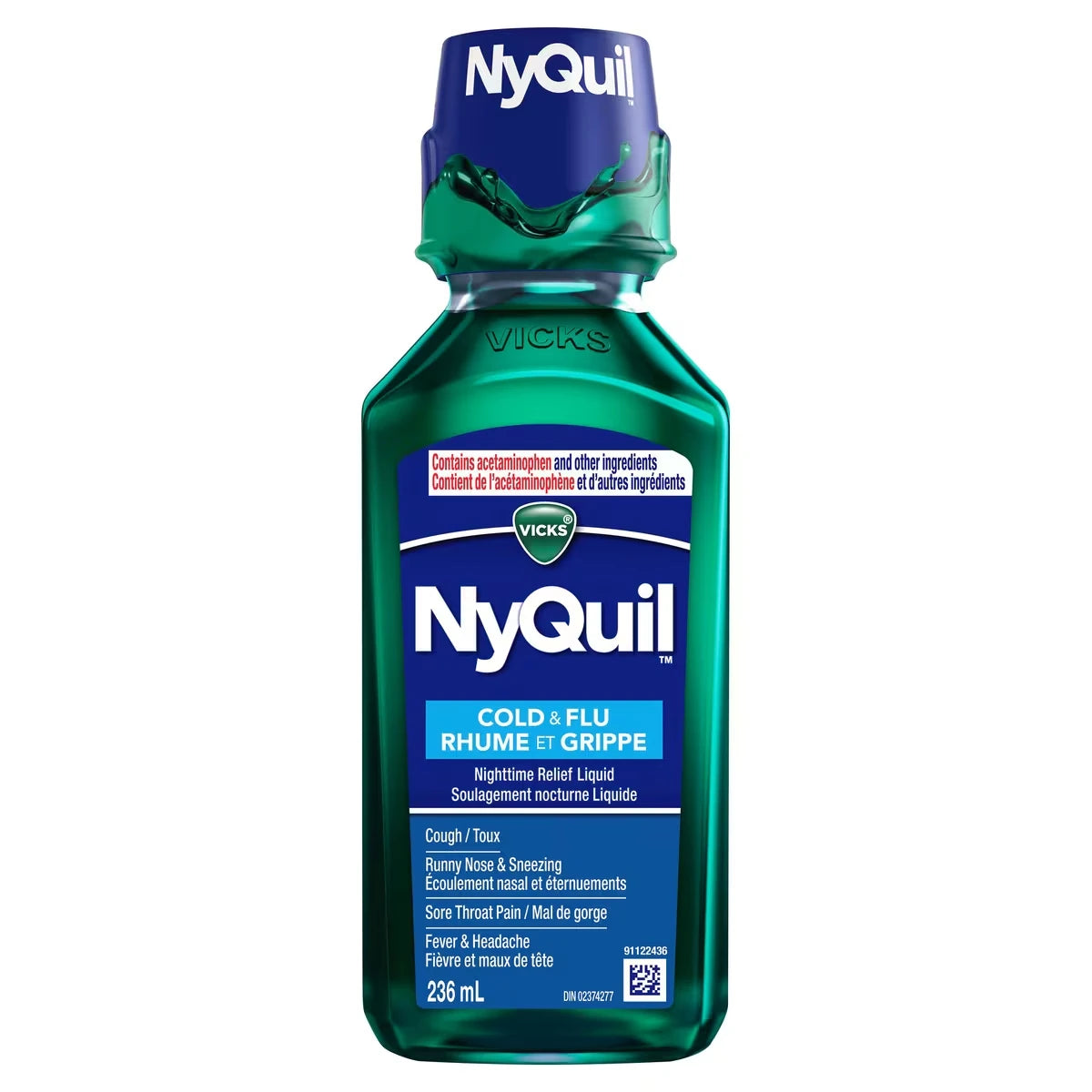Vicks NyQuil Cold & Flu Nighttime Relief Liquid, Original, 236 mL product image