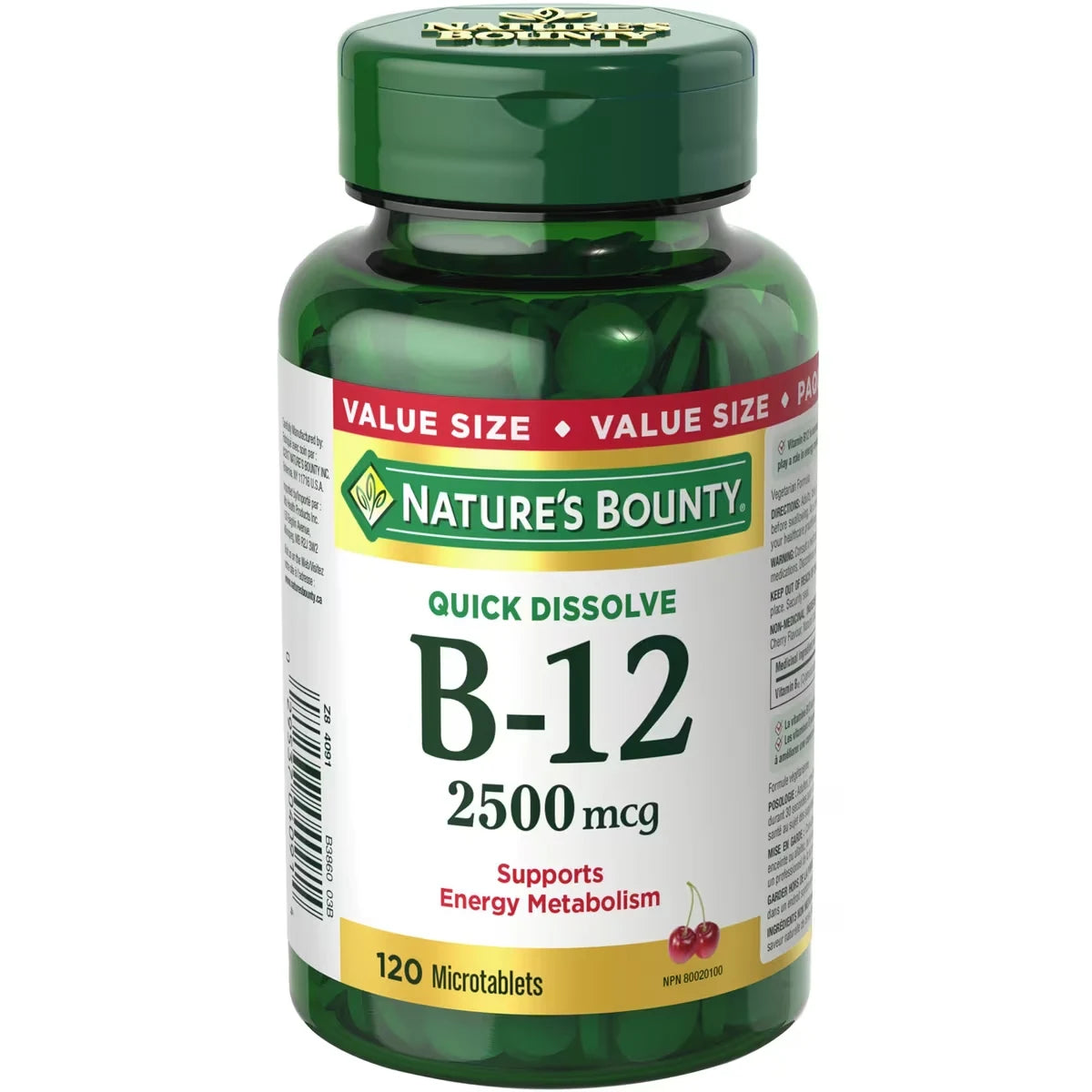 Natures Bounty Vitamin B12 Supplement, Supports Energy Metabolism, 2500mcg front package