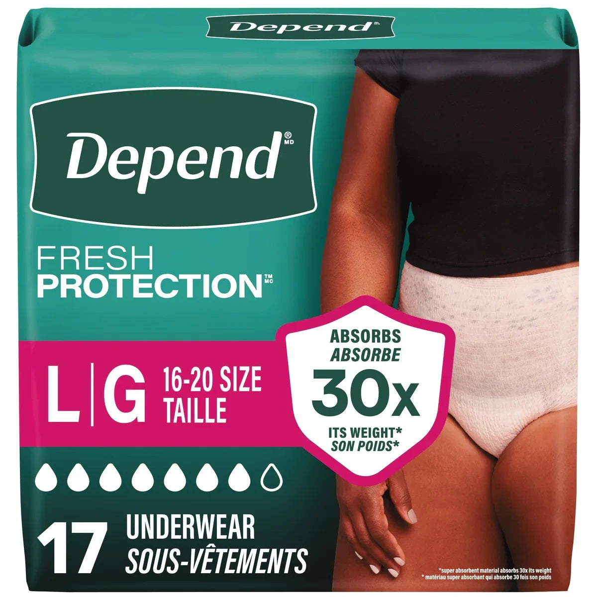Depend Fresh Protection Adult Incontinence & Postpartum Bladder Leak Underwear for Women front package