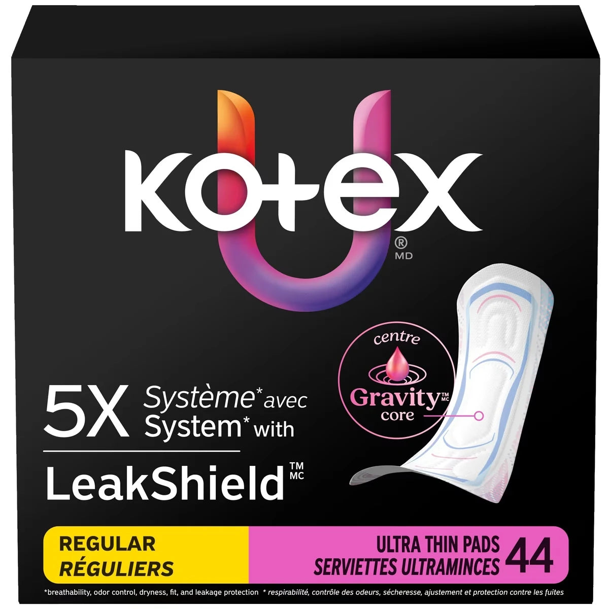 Kotex Ultra Thin Pads, Regular Absorbency front package