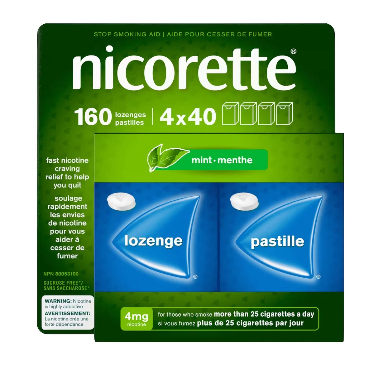Nicorette Nicotine Lozenges, 4mg, Mint front package