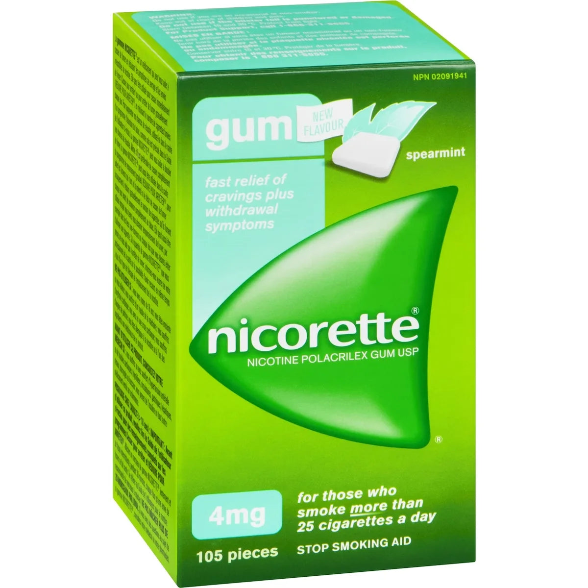 Nicorette Nicotine Gum, 4 mg, Spearmint product detail