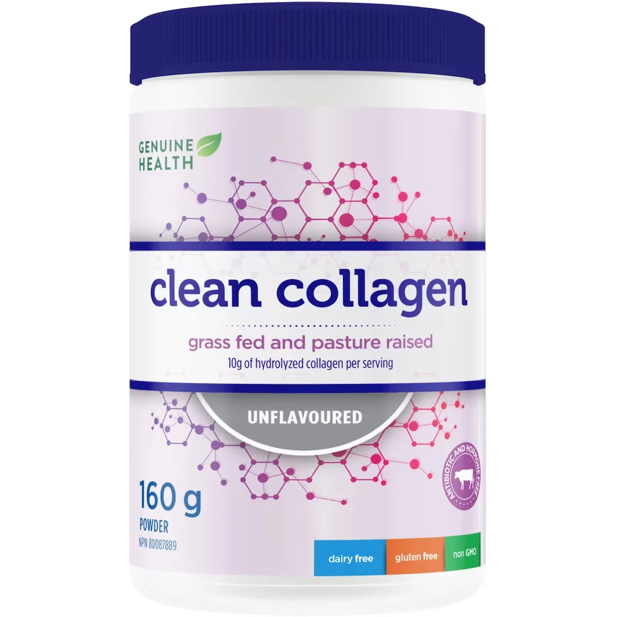 Genuine Health Clean Collagen, Unflavored Hydrolyzed Bovine Collagen Powder, Grass Fed front package