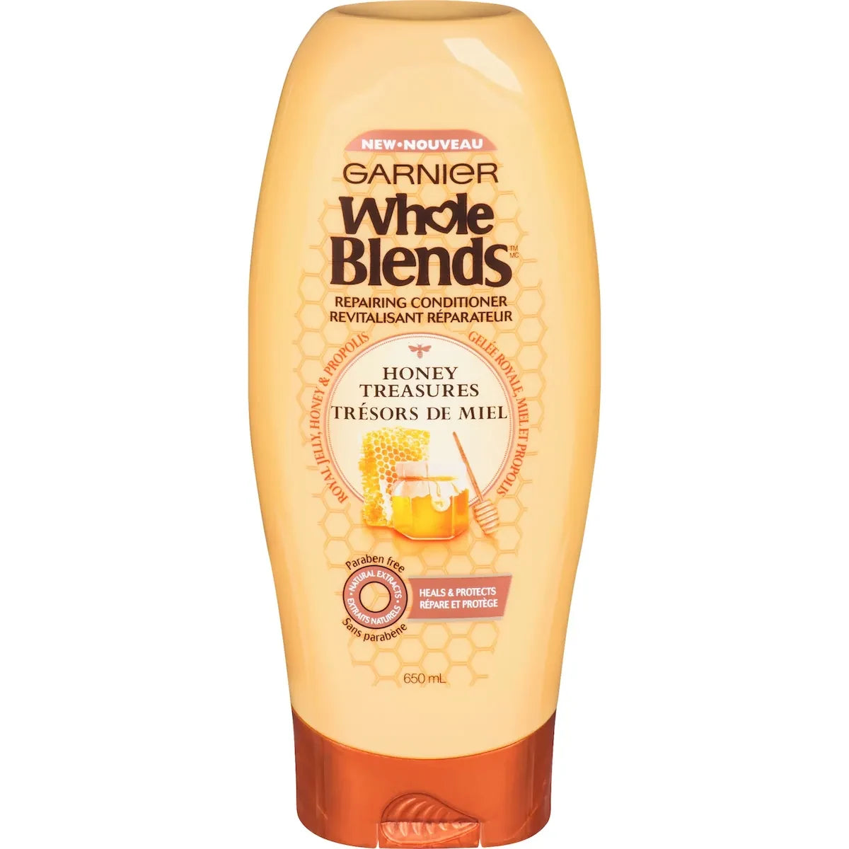 Garnier Whole Blends Honey Treasures Repairing Conditioner, for Damaged and Dry Hair front package