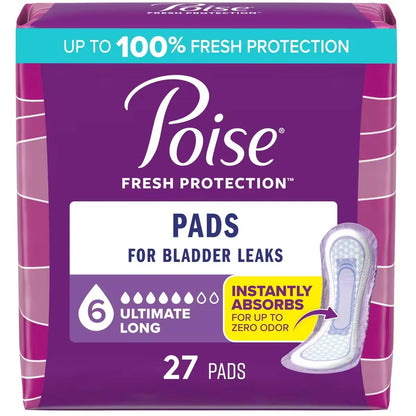 Poise Incontinence Pads, Ultimate Absorbency, Long front package