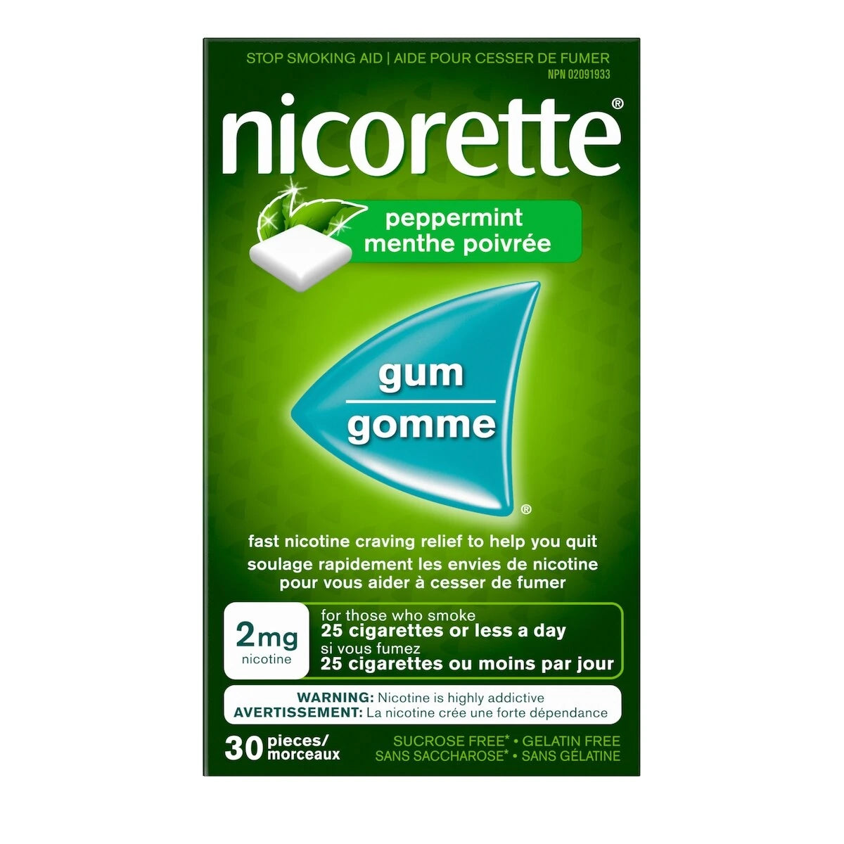 Nicorette Nicotine Gum, 2 mg, Ultra Fresh Mint front package