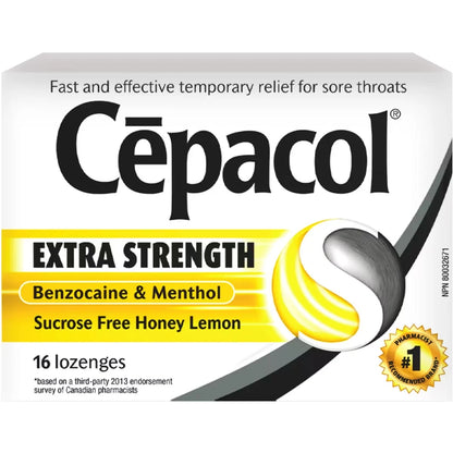 Cepacol Extra Strength Sucrose Free Honey Lemon Value Pack, Sore Throat Lozenges, 16 ct 16 count front package