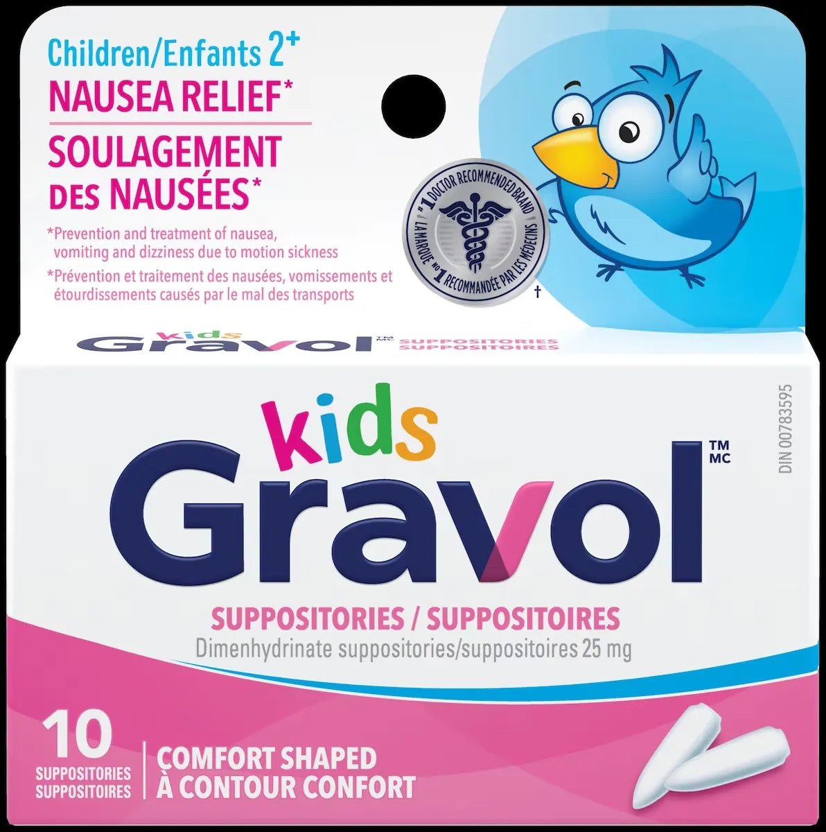Gravol Kids Comfort Shaped Suppositories 25 mg front package