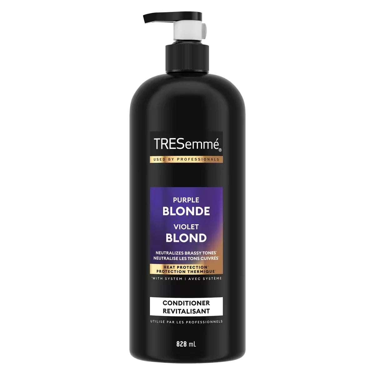 TRESemmé Purple Blonde Conditioner for blonde or silver coloured hair + Ultra-violet Neutralizer formulated with Pro front package