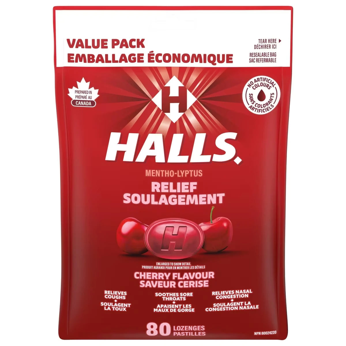 Halls Relief Mentho-lyptus, Cherry Flavour, 80 cough drops product image
