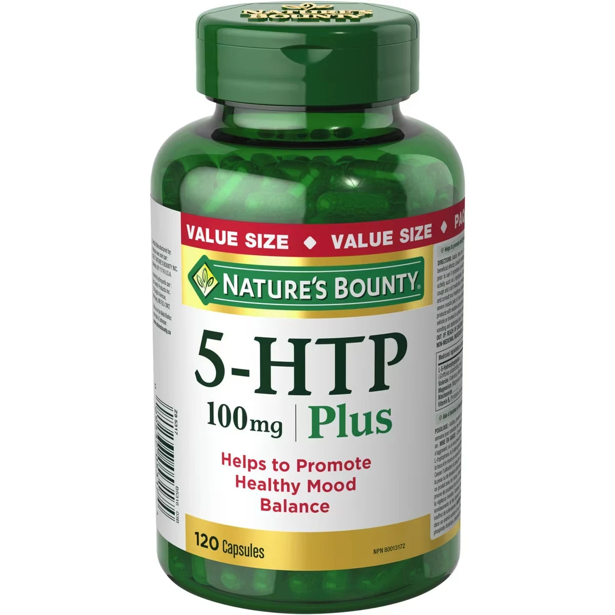 Natures Bounty 5-HTP Pills and Supplement, Helps Promote Balanced Mood, 100mg front package