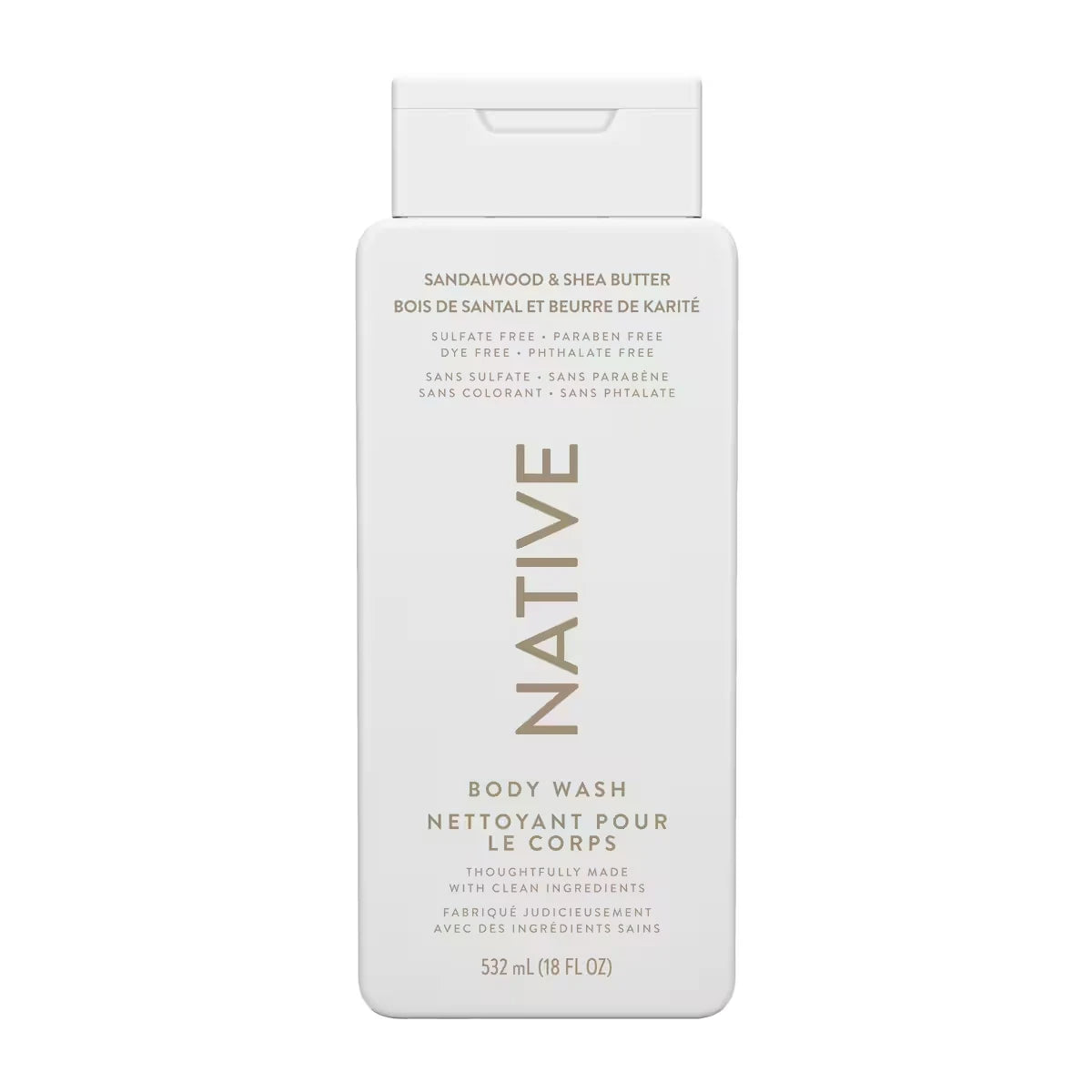 Native Natural Body Wash, Sandalwood & Shea Butter, Sulfate Free, Paraben Free front package