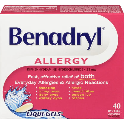 Benadryl Allergy Medicine Liqui-Gels 25 mg front package