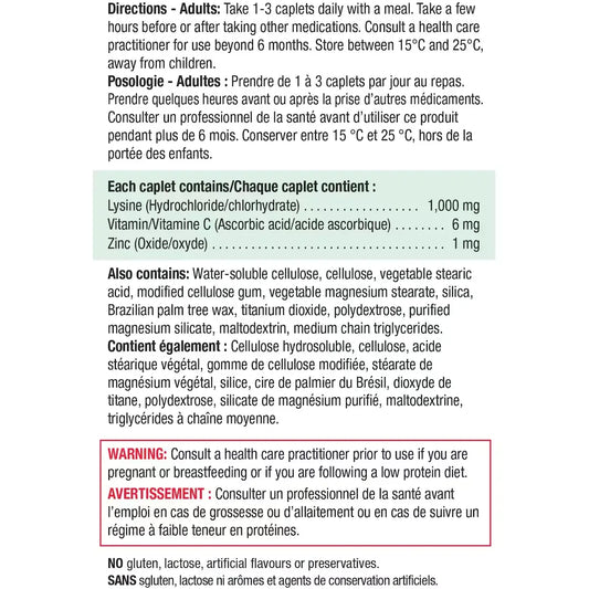 Jamieson Lysine + Zinc & Vitamin C 1000mg product detail